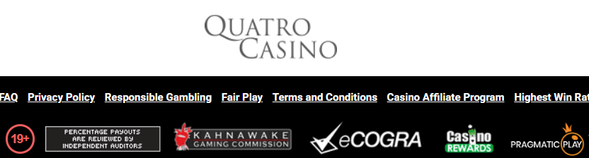 Quatro Casino – Kahnawake license, eCOGRA certified, Casino Rewards partner, Pragmatic Play & Games Global powered